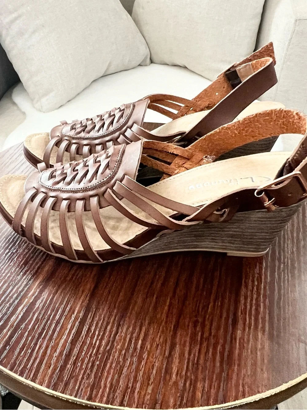 CL by Laundry Brown Woven Strappy Wedge Sandals Size 8 / 38.5